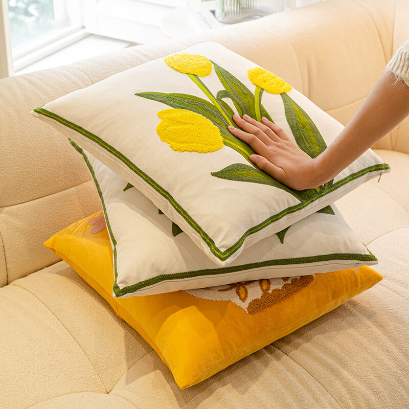 Bouquet di tulipani e girasoli Decorazione per la casa Cuscino per divano