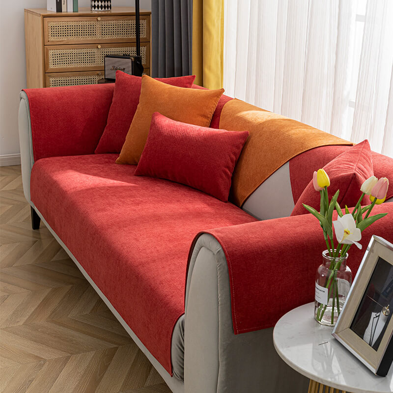 Copertura protettiva per divano in chenille confortevole color vermiglio