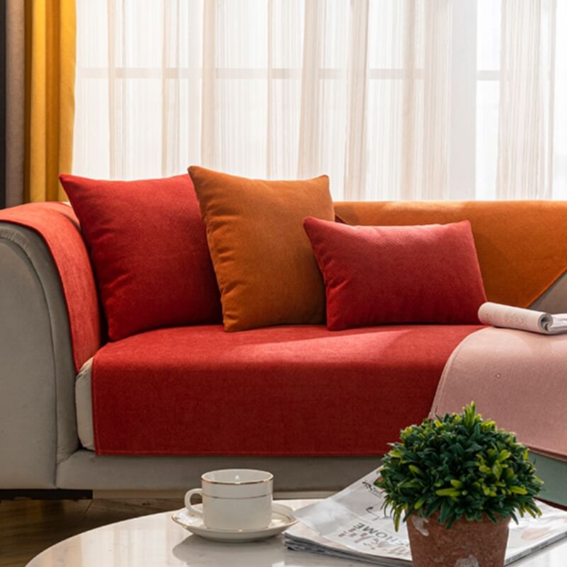 Copertura protettiva per divano in chenille confortevole color vermiglio