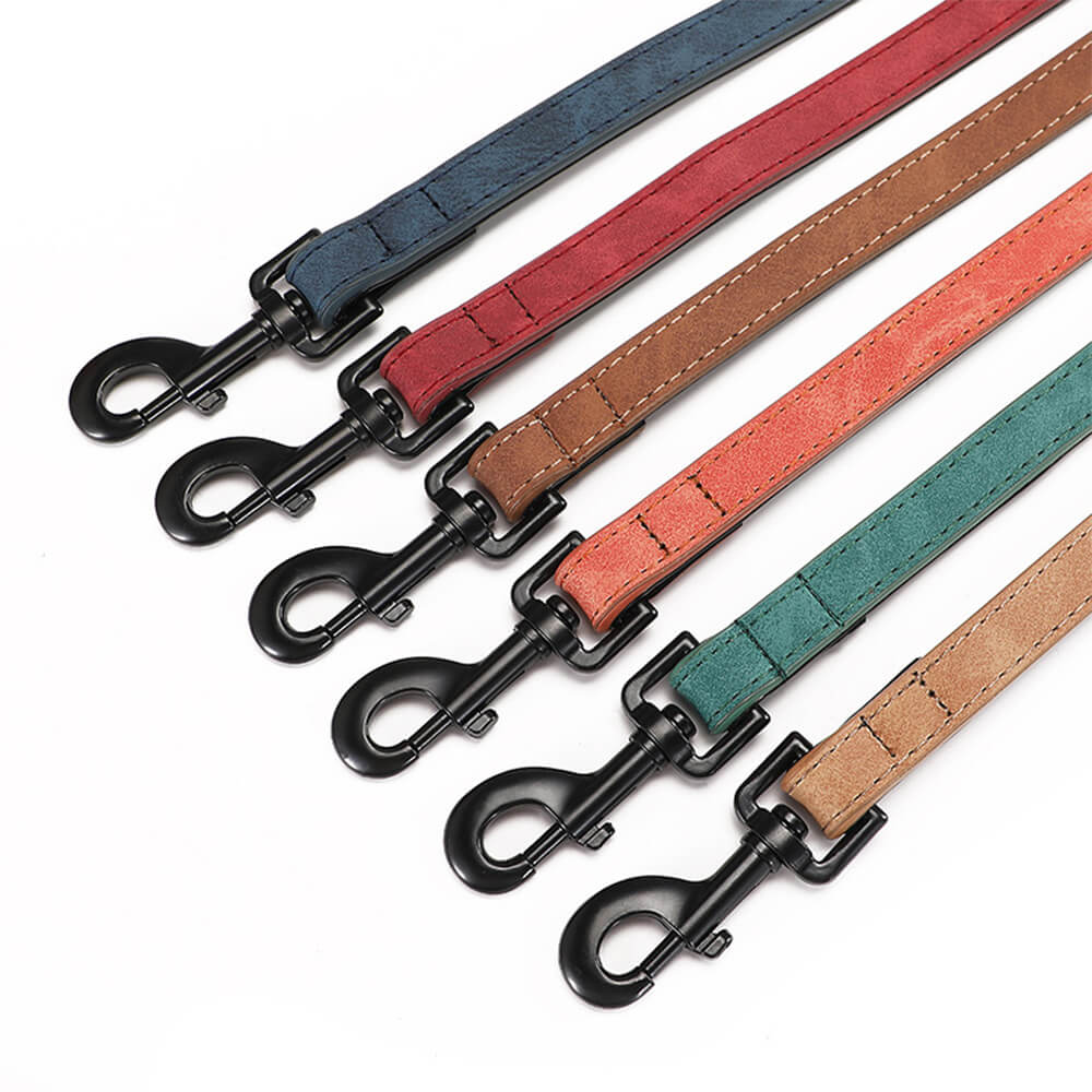 Set di guinzaglio e collare per cani con collare morbido in imitazione pelle vintage