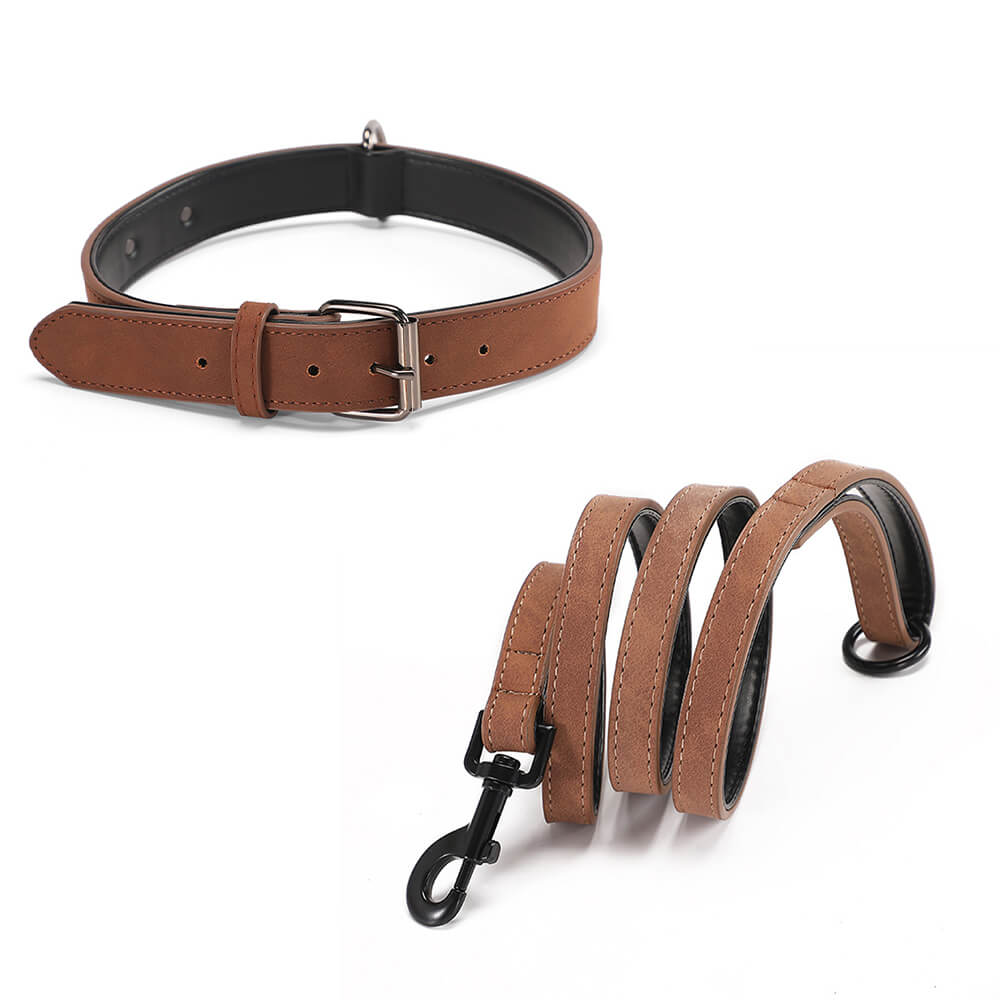 Set di guinzaglio e collare per cani con collare morbido in imitazione pelle vintage