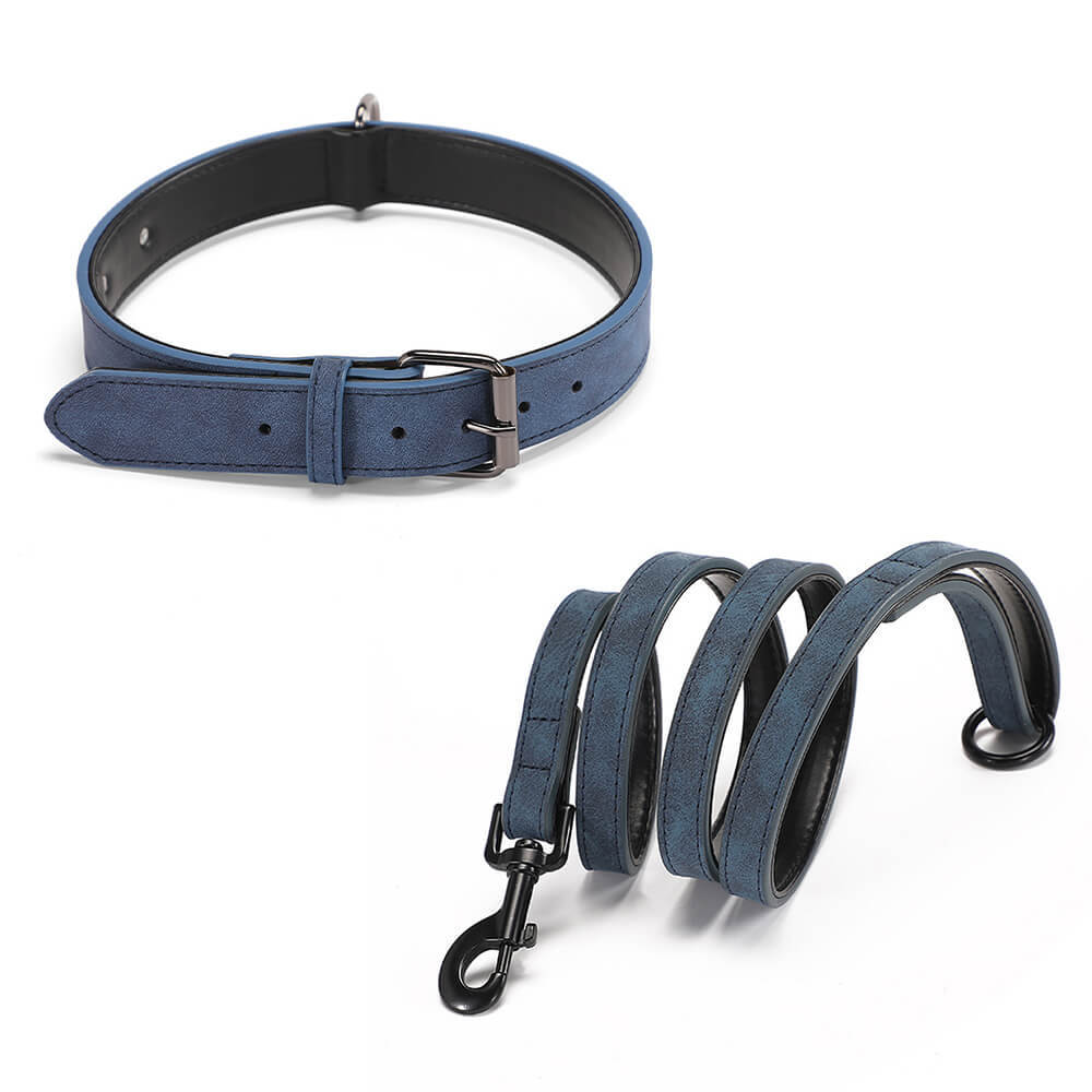 Set di guinzaglio e collare per cani con collare morbido in imitazione pelle vintage