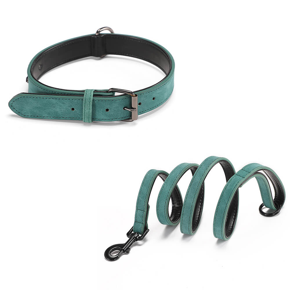 Set di guinzaglio e collare per cani con collare morbido in imitazione pelle vintage