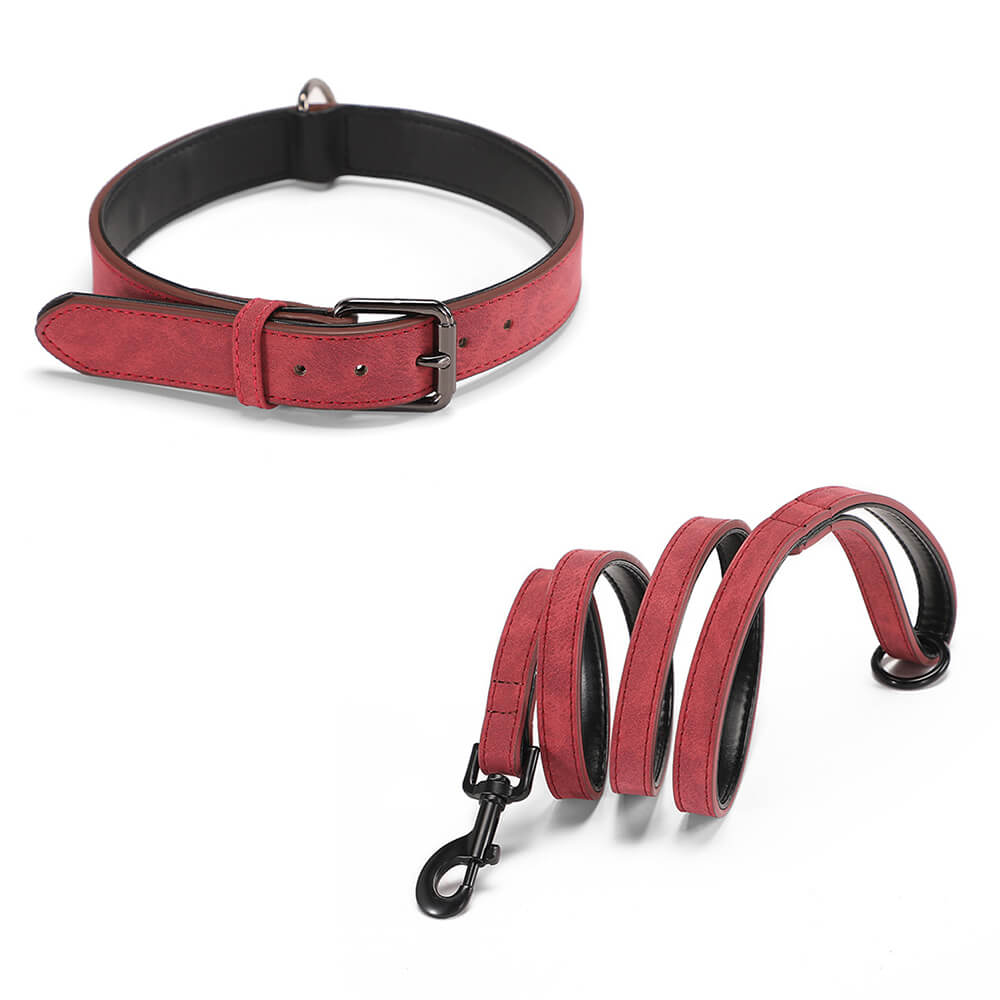 Set di guinzaglio e collare per cani con collare morbido in imitazione pelle vintage