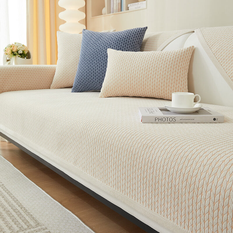 Copertura per divano antiscivolo in chenille con motivo di spighe di grano