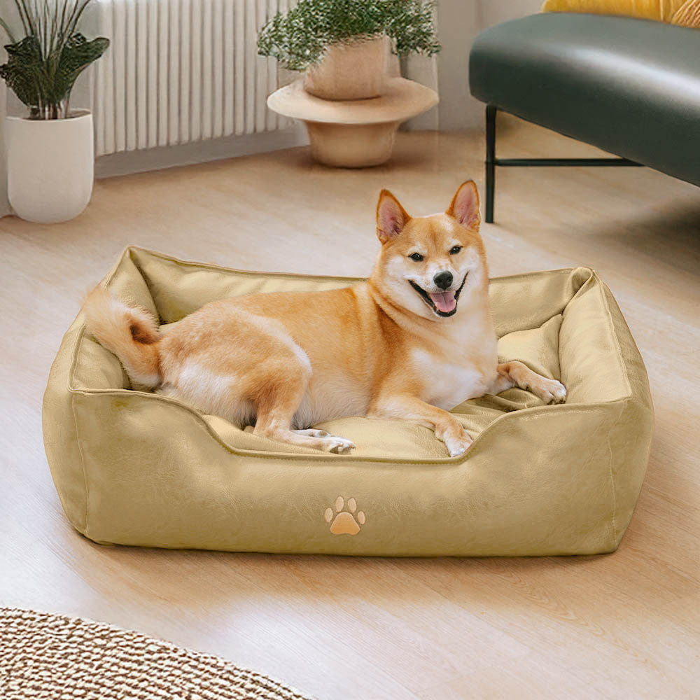 Letto per cani in pelle ecologica impermeabile, rimovibile e di lusso.