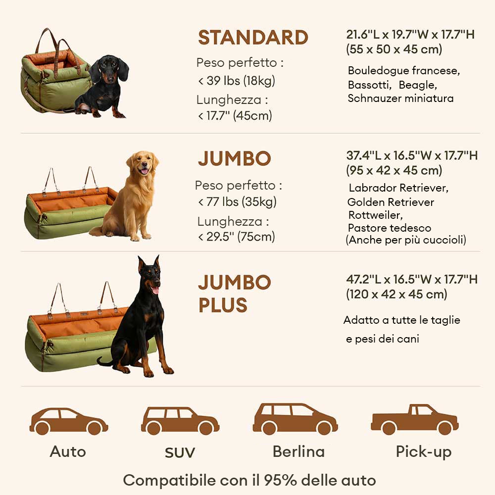 Seggiolino Auto Rialzato Deluxe per Cani in Ecopelle - Urban Voyager