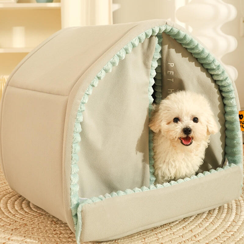 Casa per animali con doppie tende Letto per cani chiuso