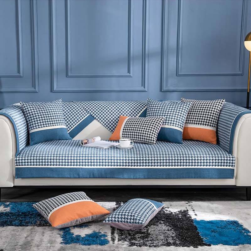 Copridivano in chenille antiscivolo con motivo houndstooth classico