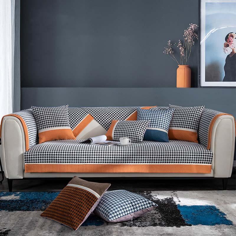 Copridivano in chenille antiscivolo con motivo houndstooth classico
