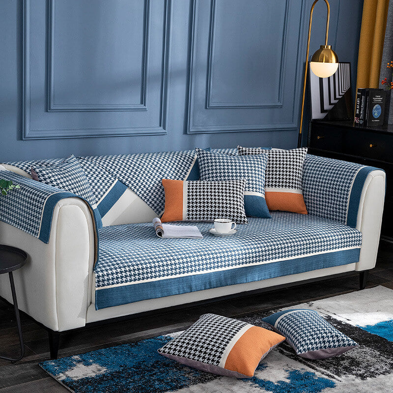 Copridivano in chenille antiscivolo con motivo houndstooth classico