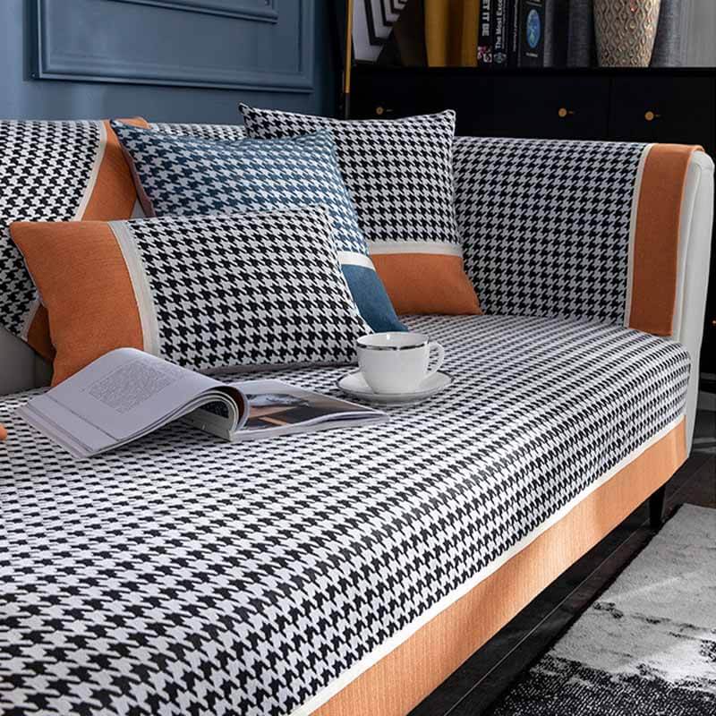 Copridivano in chenille antiscivolo con motivo houndstooth classico