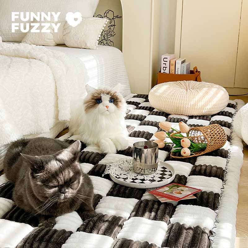 Coperta per divano per animali domestici grande a quadri, color crema, morbida