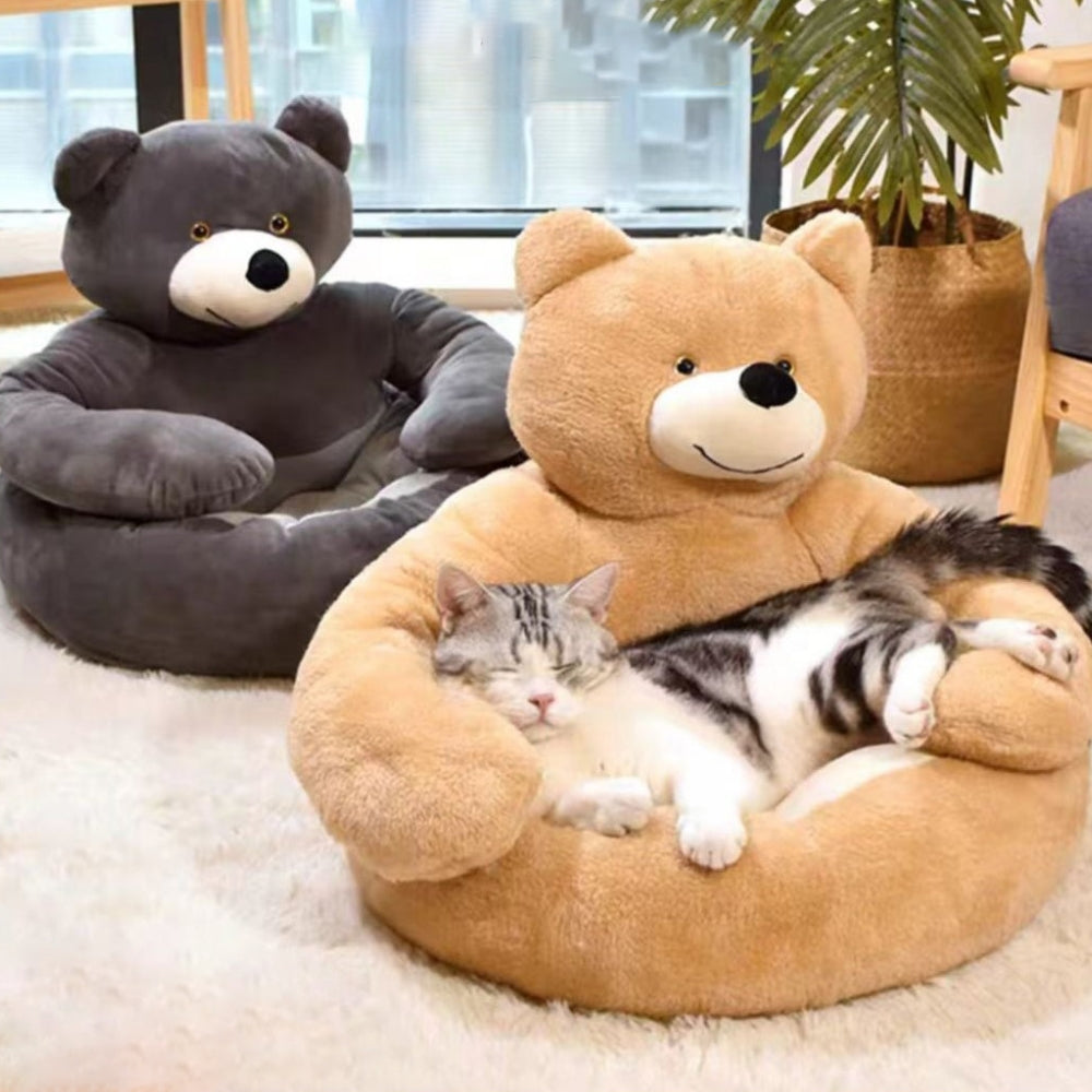 Letto per gatti a forma di orsetto, staccabile e coccoloso.