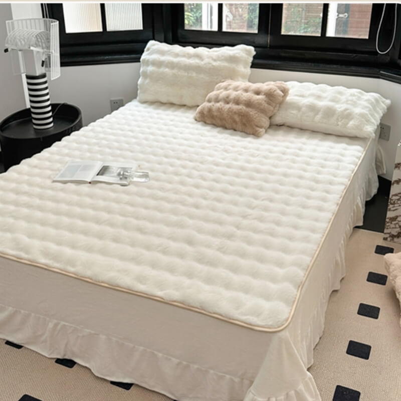 Copertura per materasso con angoli in pelliccia sintetica di coniglio deluxe