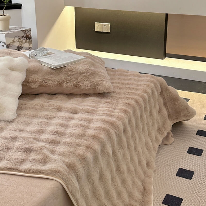 Copertura per materasso con angoli in pelliccia sintetica di coniglio deluxe