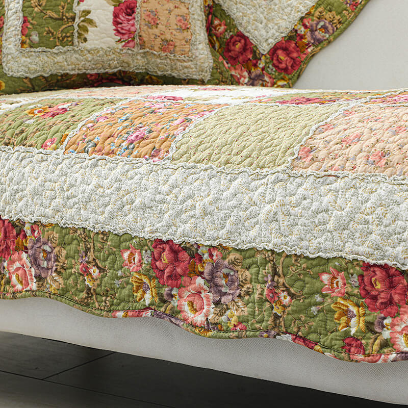 Copertura per divano in cotone a quadri floreale vintage