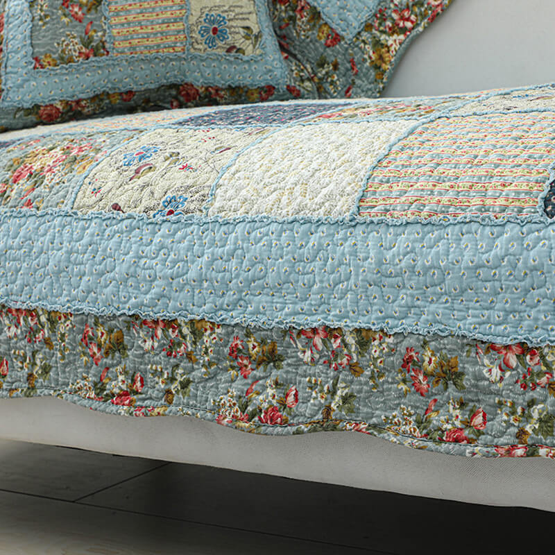 Copertura per divano in cotone a quadri floreale vintage
