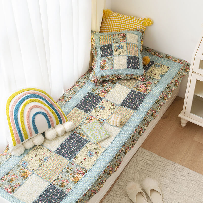 Copertura per divano in cotone a quadri floreale vintage
