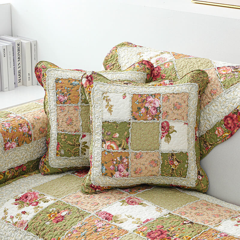 Copertura per divano in cotone a quadri floreale vintage