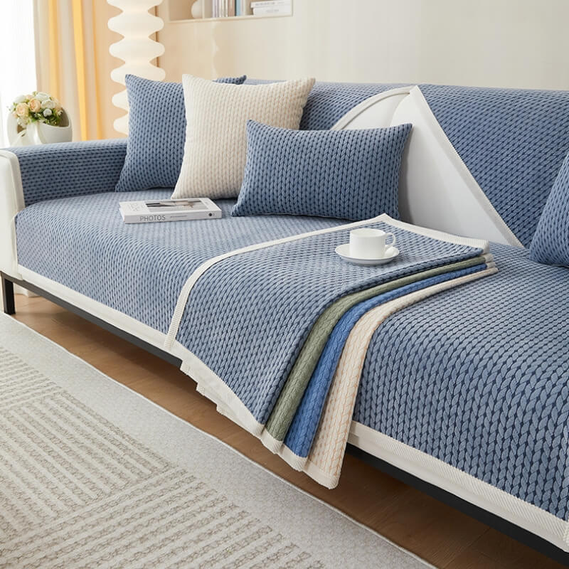 Copertura per divano antiscivolo in chenille con motivo di spighe di grano