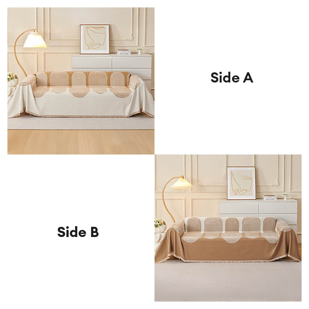 Copertura per divano in chenille reversibile con motivo geometrico