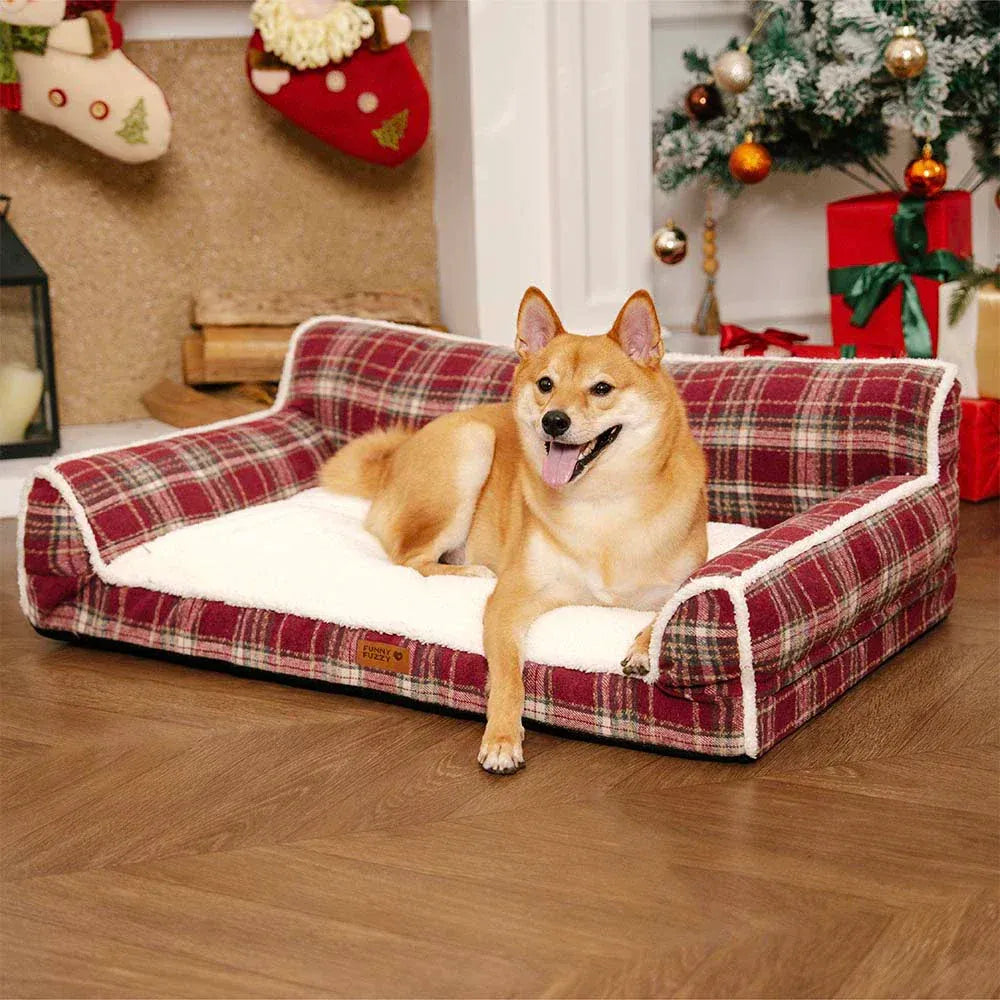 Letto per cani a cuscino morbido e lavabile con stampa tartan vintage - Chris-Nook