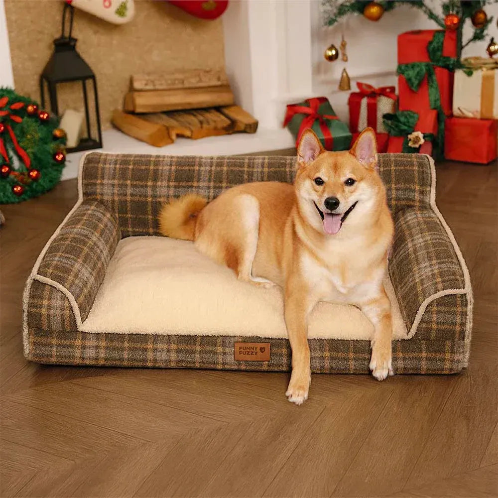 Letto per cani a cuscino morbido e lavabile con stampa tartan vintage - Chris-Nook