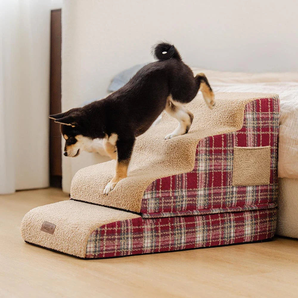 Rampa per animali domestici con scala in spugna ad alta densità, rimovibile e in plaid di peluche - ComfyClimb