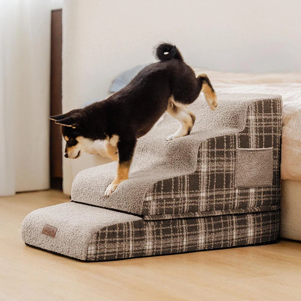 Rampa per animali domestici con scala in spugna ad alta densità, rimovibile e in plaid di peluche - ComfyClimb