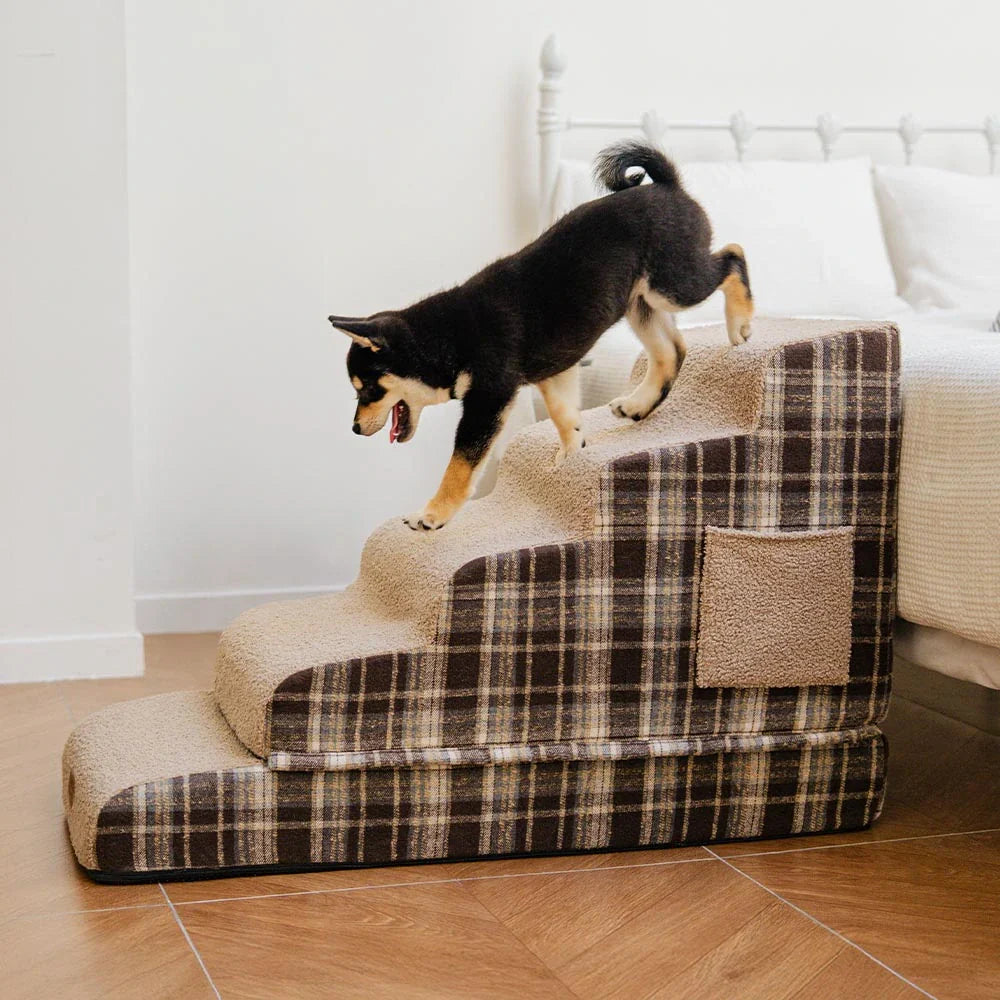 Rampa per animali domestici con scala in spugna ad alta densità, rimovibile e in plaid di peluche - ComfyClimb