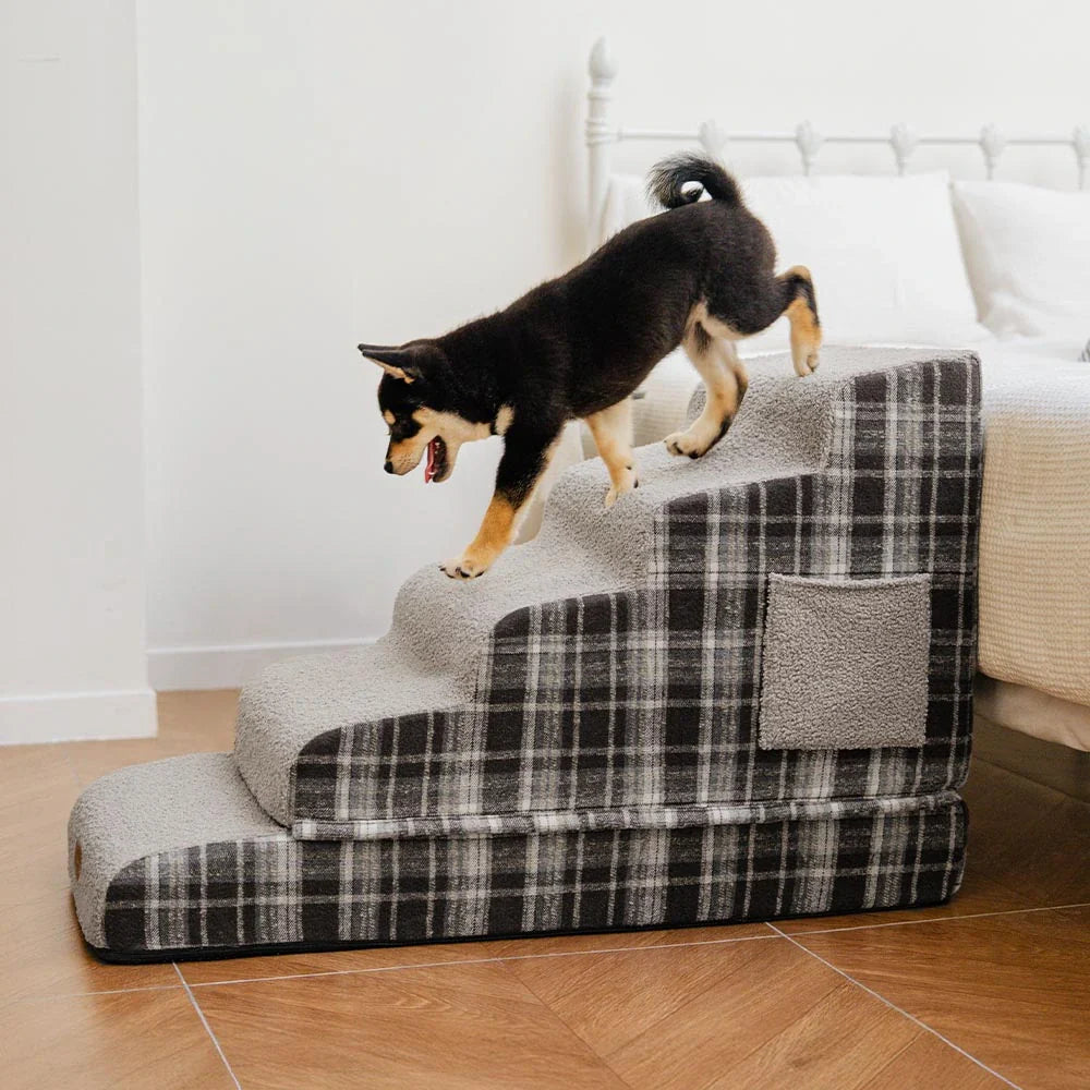 Rampa per animali domestici con scala in spugna ad alta densità, rimovibile e in plaid di peluche - ComfyClimb