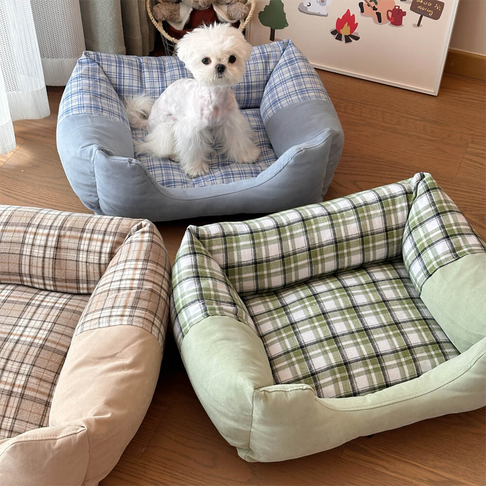 Plush Gingham Orthopedic Anti-Slip Washable Dog & Cat Bed