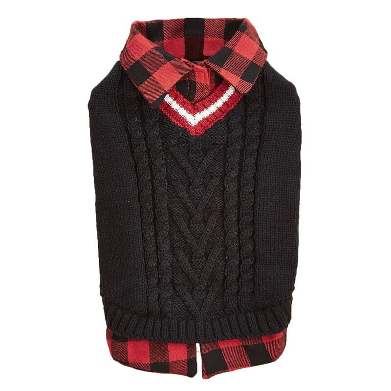 Perfetto per l'autunno e l'inverno, giubbotto con collo a quadri e lavorazione a maglia per cani.