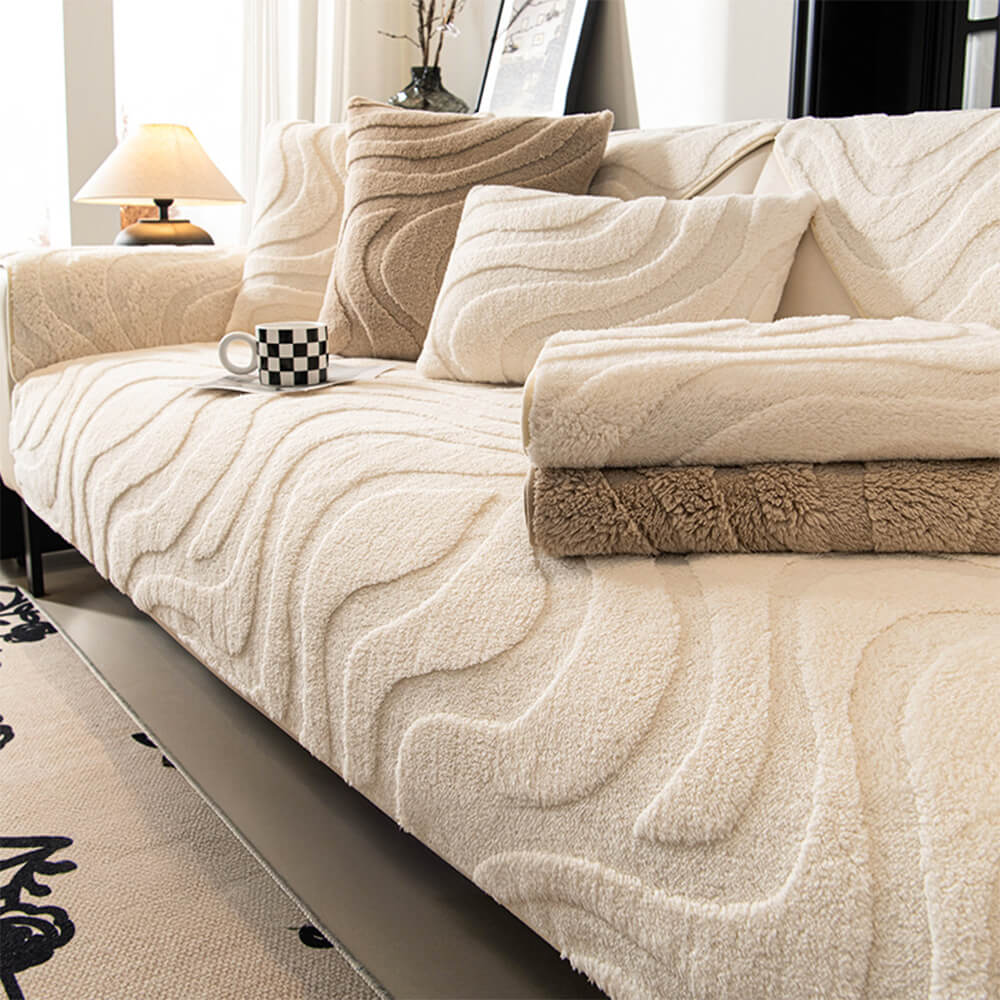 Copertura per divano antiscivolo in jacquard curvato in morbido peluche