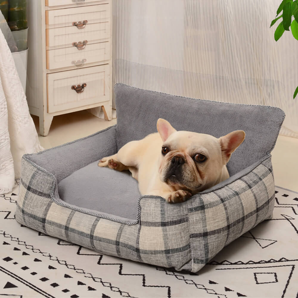 Letto per cani e gatti in plaid vintage caldo, rimovibile e lavabile, con cuscino e coperta coordinati.