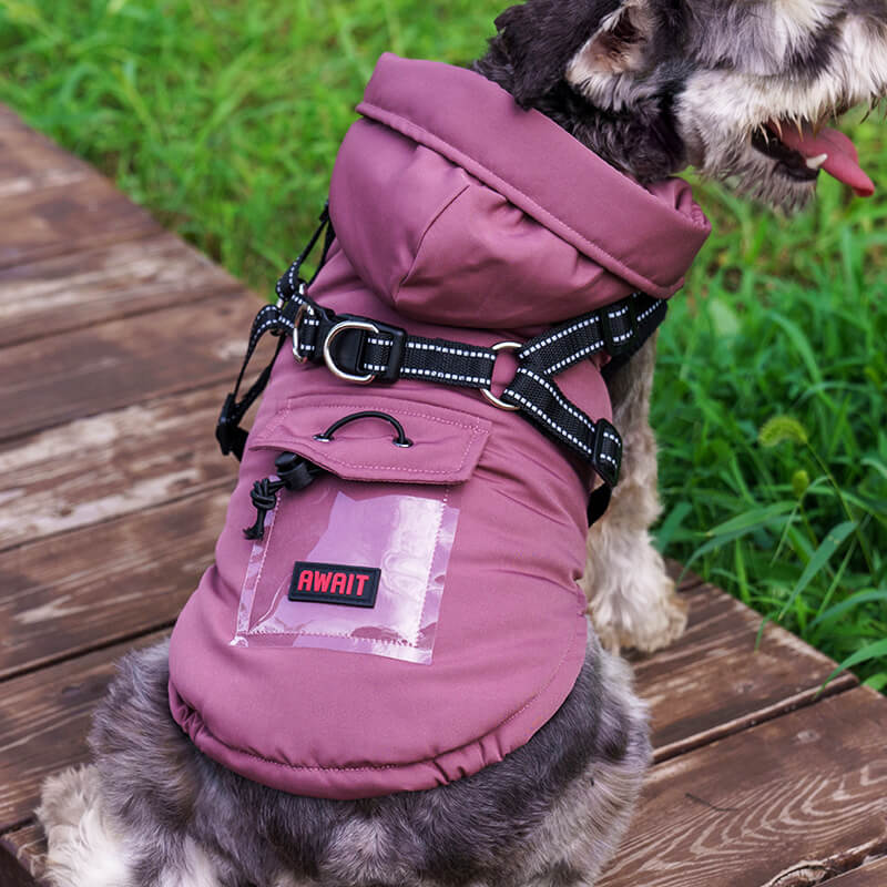 Adjustable Insulated Cozy Hooded Dog Harness Jacket