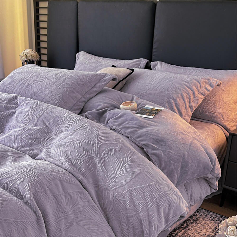 Set di lenzuola in velluto caldo di latte con relief di foglia naturale