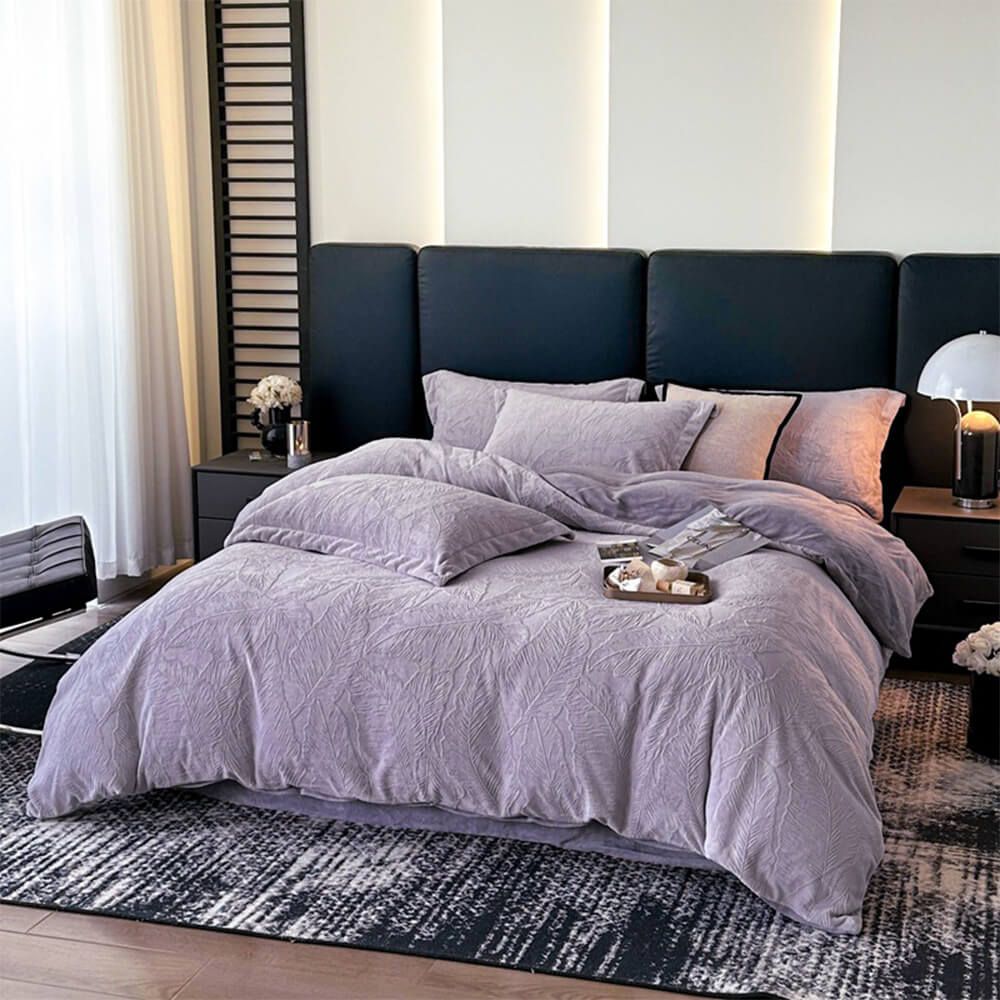 Set di lenzuola in velluto caldo di latte con relief di foglia naturale