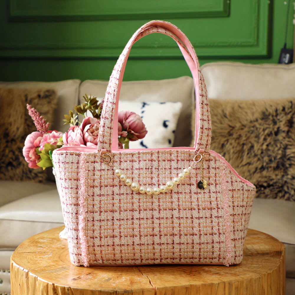 Borsa trasportino leggera in tweed di lusso a scacchi per cani e gatti