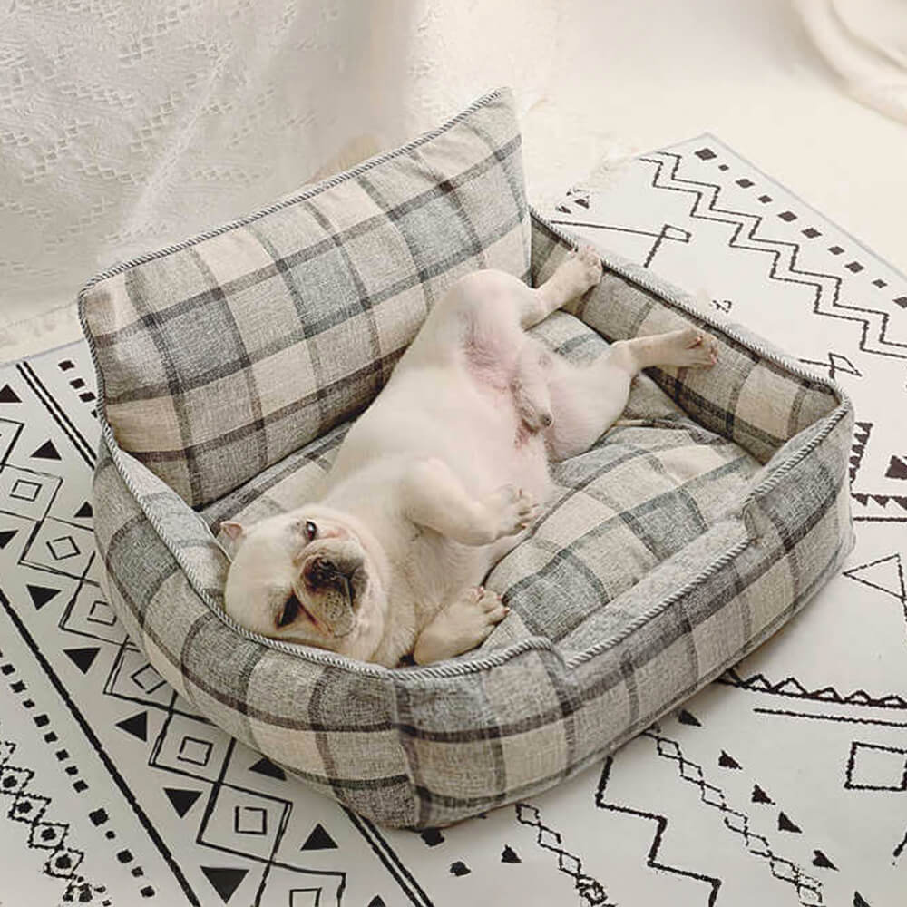 Letto per cani e gatti in plaid vintage caldo, rimovibile e lavabile, con cuscino e coperta coordinati.