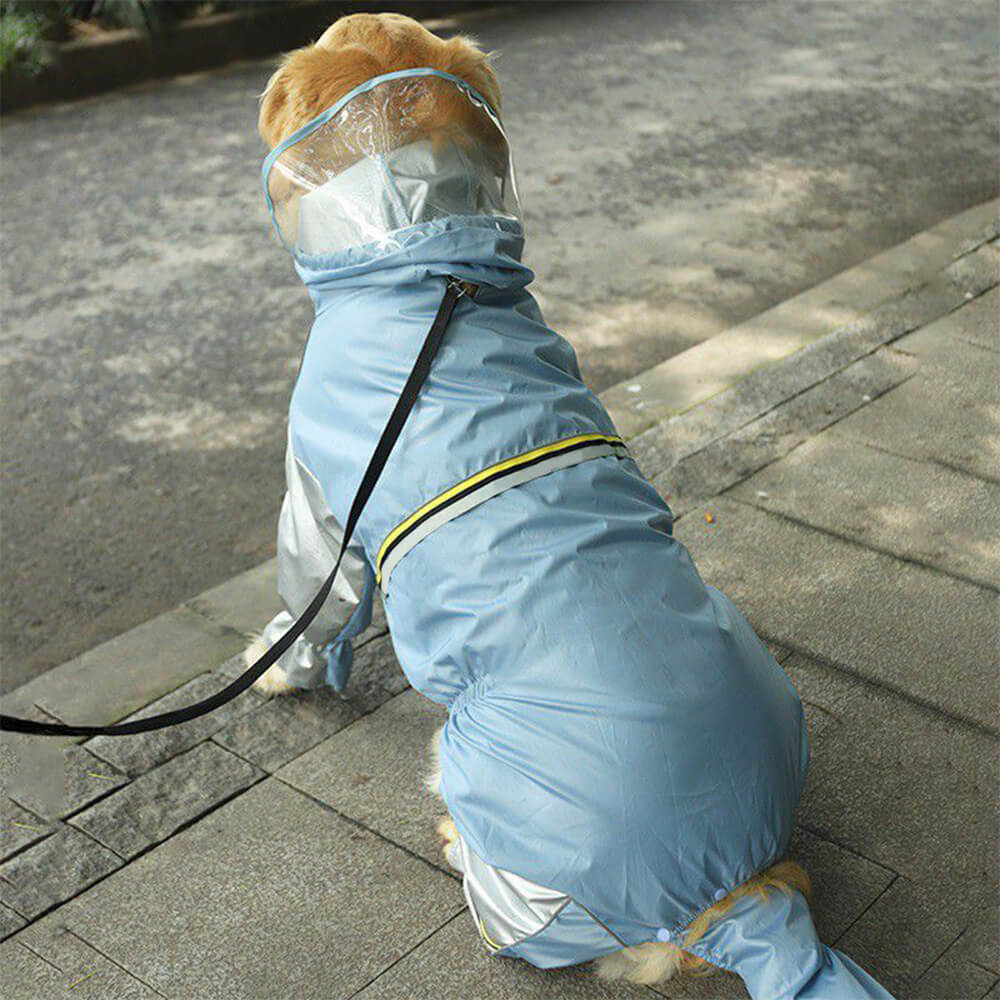 Four-Legged Tail Coverage Waterproof  Reflective Strap Dog Raincoat