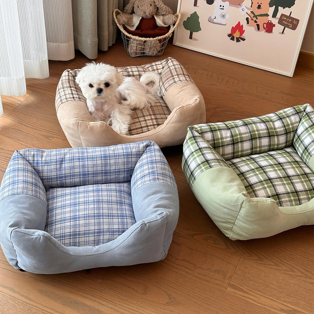 Plush Gingham Orthopedic Anti-Slip Washable Dog & Cat Bed