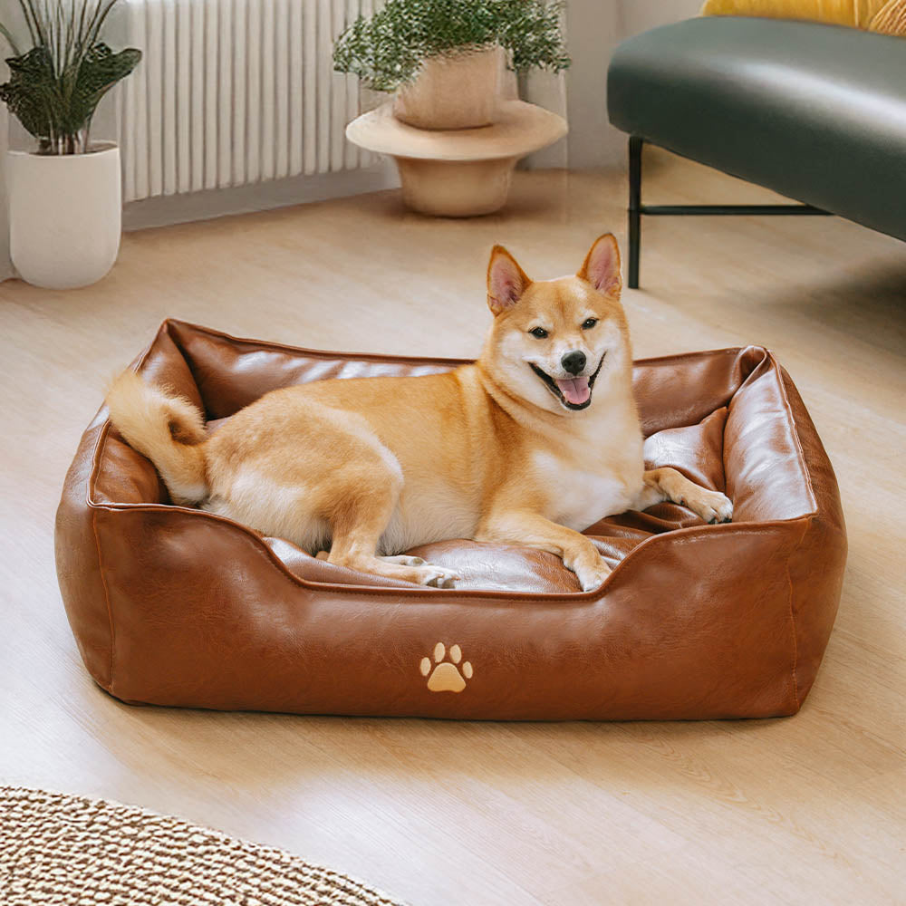 Letto per cani in pelle ecologica impermeabile, rimovibile e di lusso.