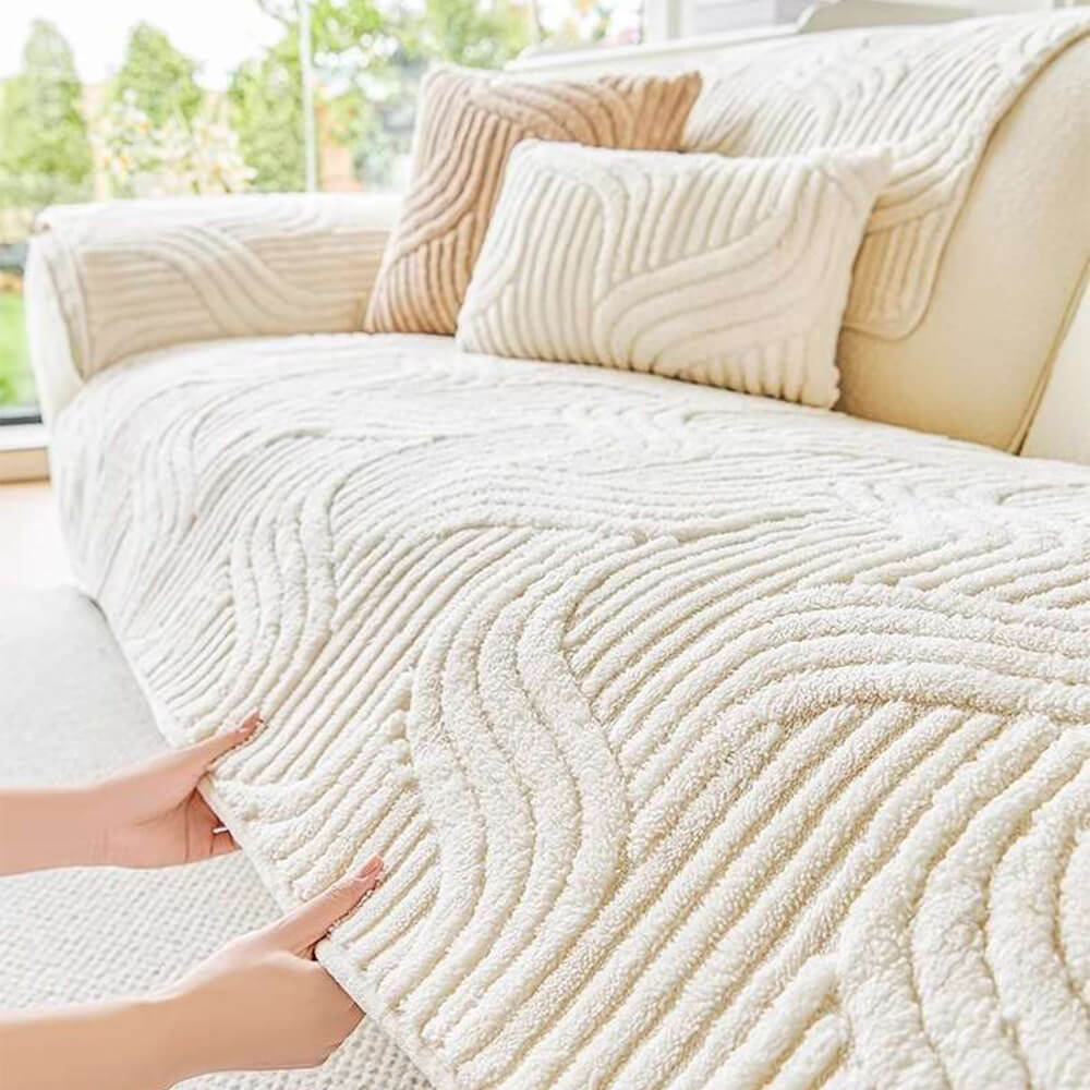 Copertura per divano in morbido peluche geometrico moderno, antiscivolo