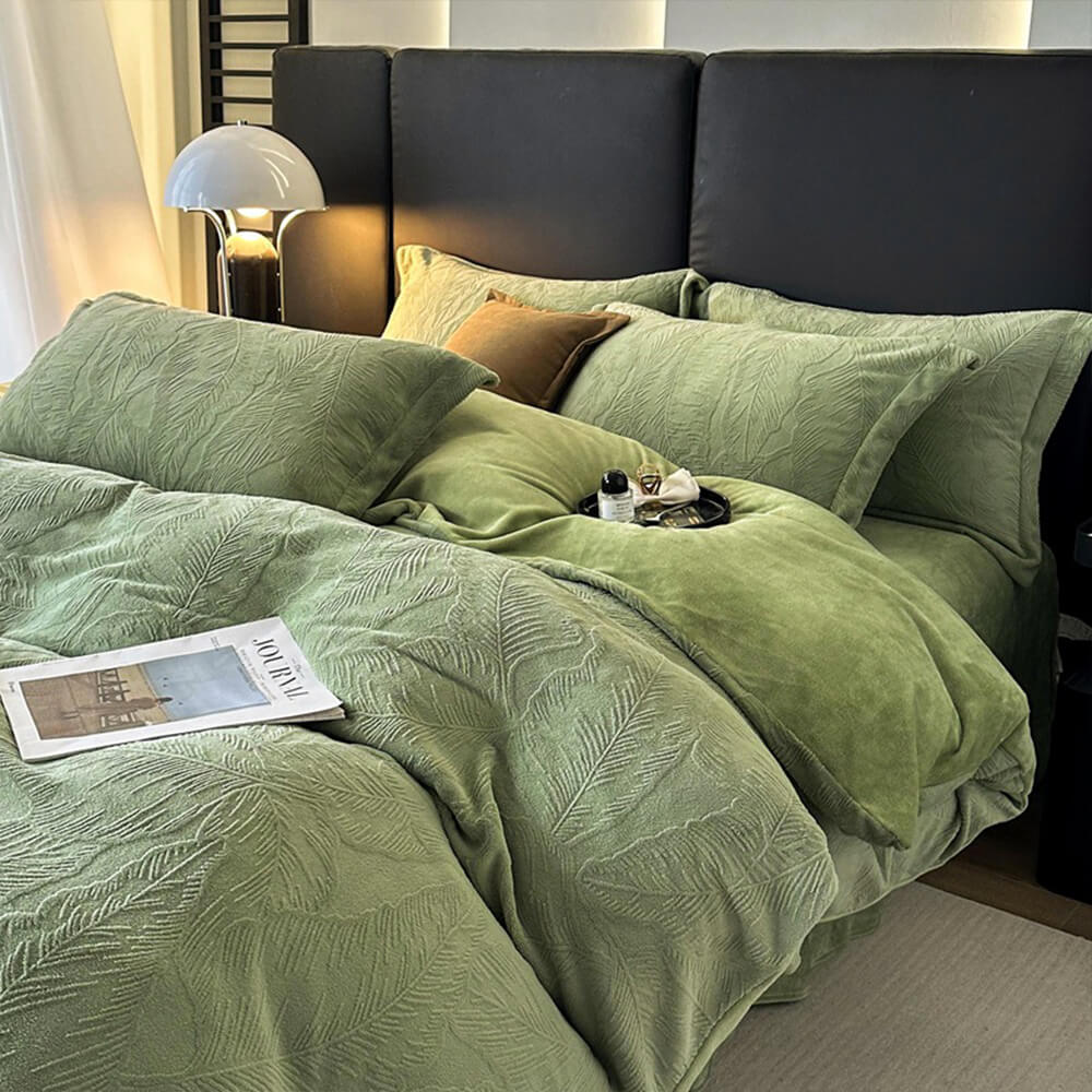 Set di lenzuola in velluto caldo di latte con relief di foglia naturale