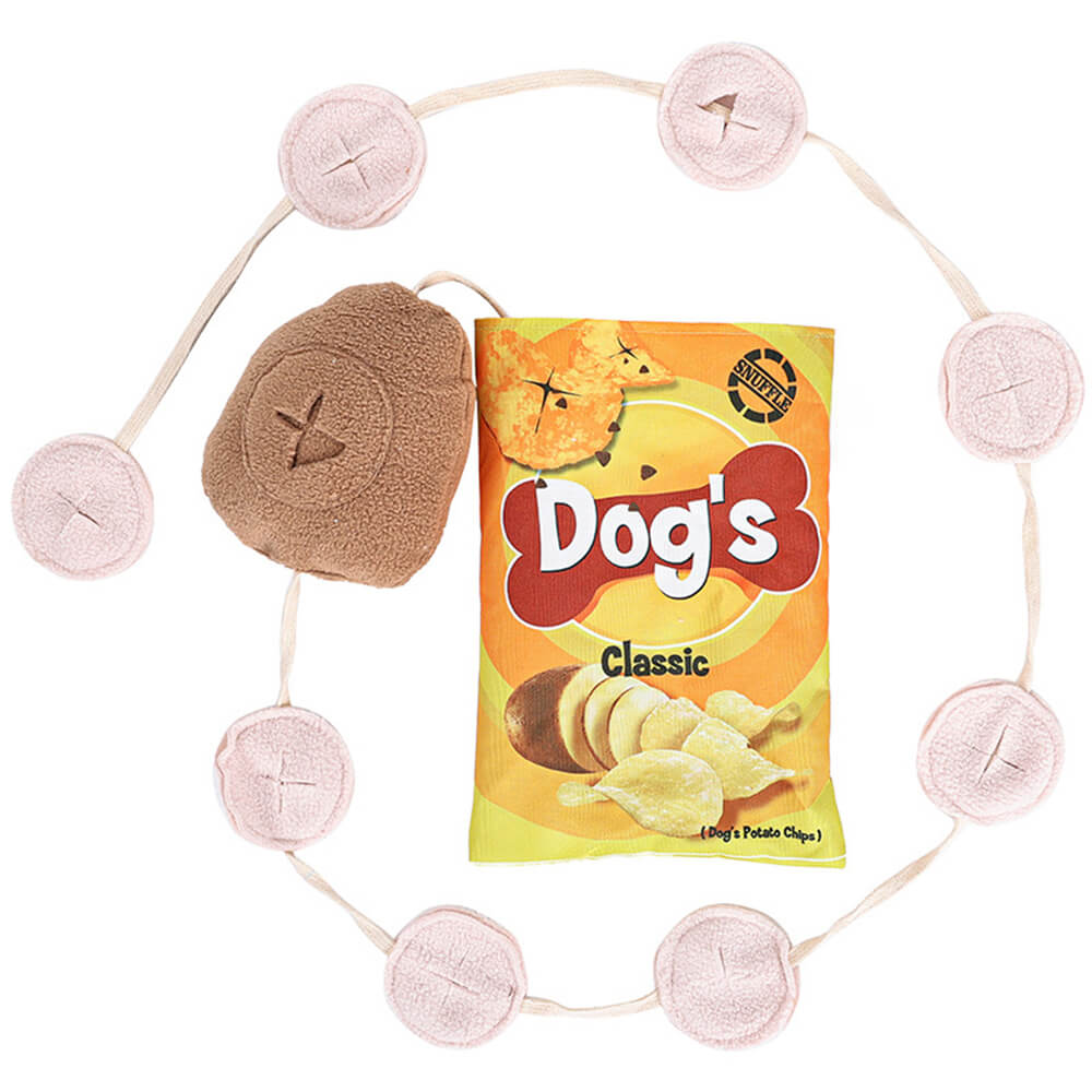 Giocattolo interattivo per cani con croccantini di patate, alimentatore lento e squeaky snuffle
