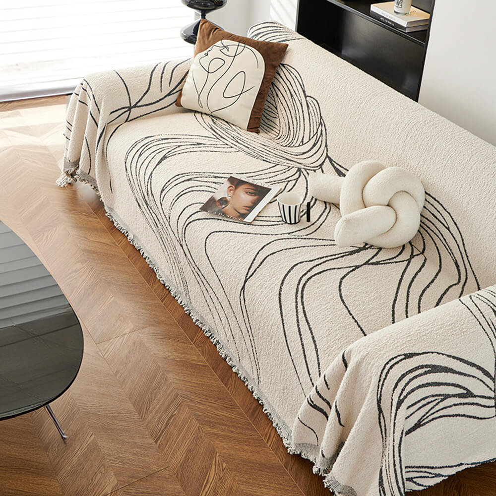 Copertura per divano minimalista in chenille, reversibile, resistente ai graffi dei gatti e antiscivolo