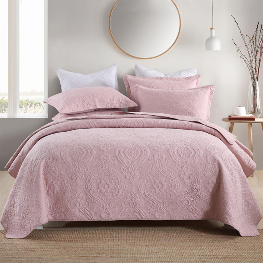 Luxury Lightweight Reversible Solid Quilted Cotton Bedspread Set