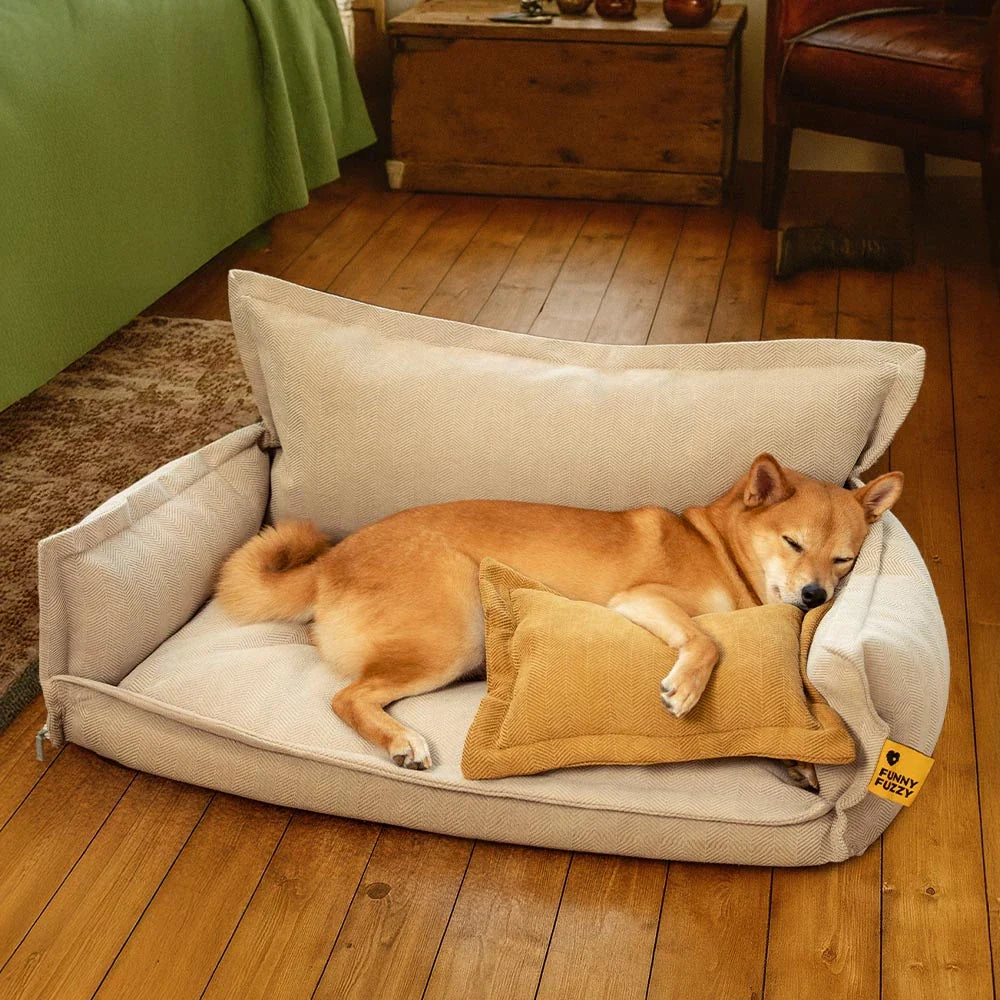 Letto ortopedico per cani in chenille a quattro stagioni, a doppio strato, con spugna rimovibile e cuscino